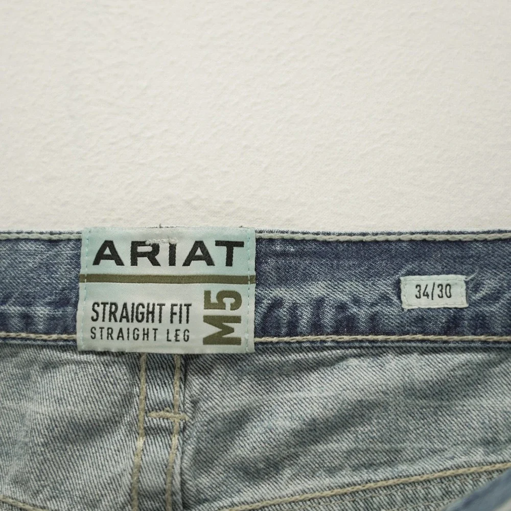 Ariat M5 Straight Fit Straight Leg Mens Light Wash Denim Jeans 34x30 Distressed
